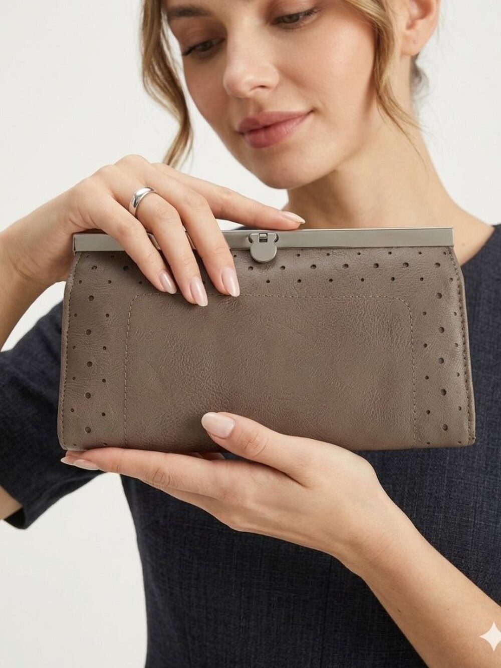 Suede Faux Leather Wallet Paris Brown